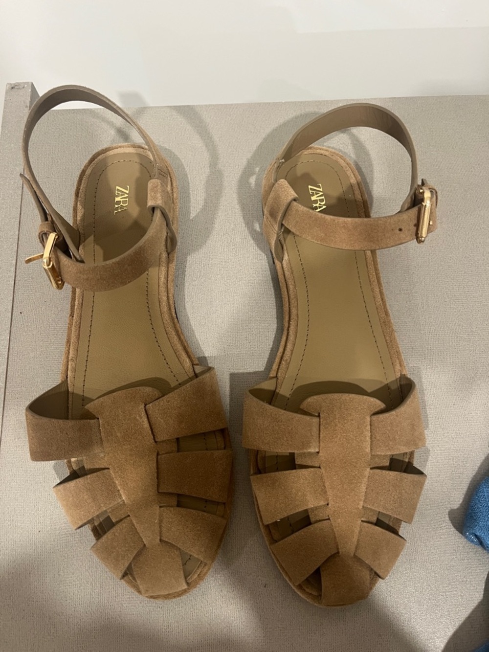 Zara Women’s size 40 Tan Suede Ankle-Strap Sandals